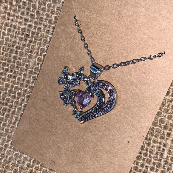 NEW! Silver Heart Pendant Necklace - Purple - Picture 8 of 13